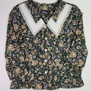 Vintage Whirlaway Frocks Womens Floral Green 3/4 Sleeve Blouse Retro Size 14P